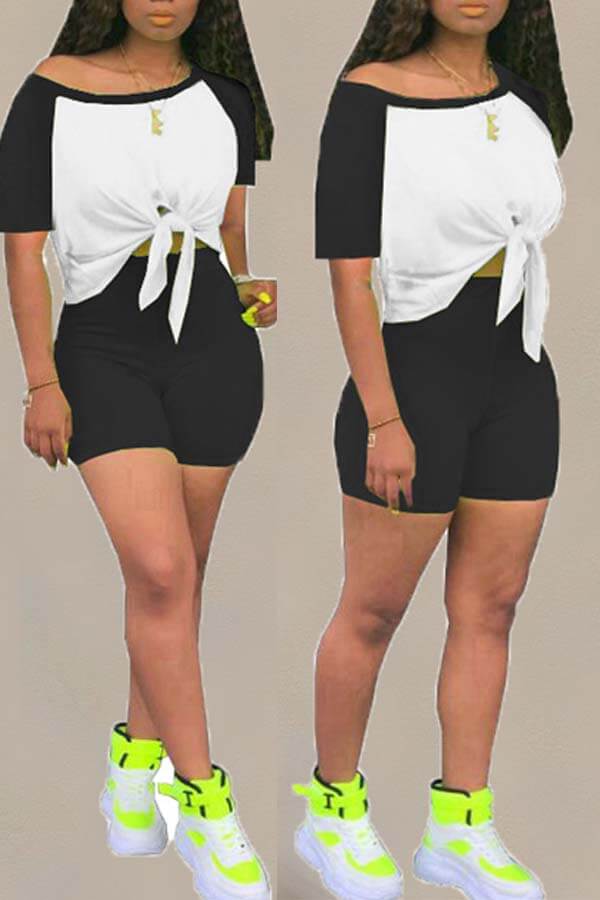 

Lovely Casual Patchwork Black Two-piece Shorts Set