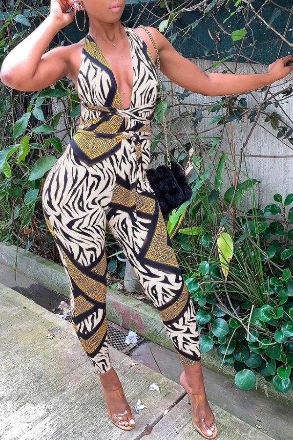 

Lovely Trendy Print White One-piece Jumpsuit