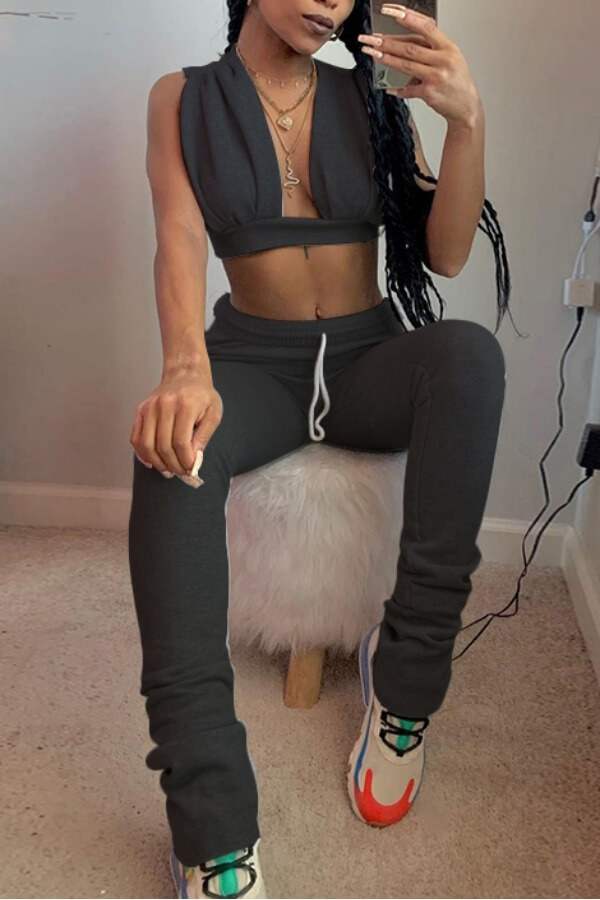 

LW Sexy Lace-up Black Two-piece Pants Set