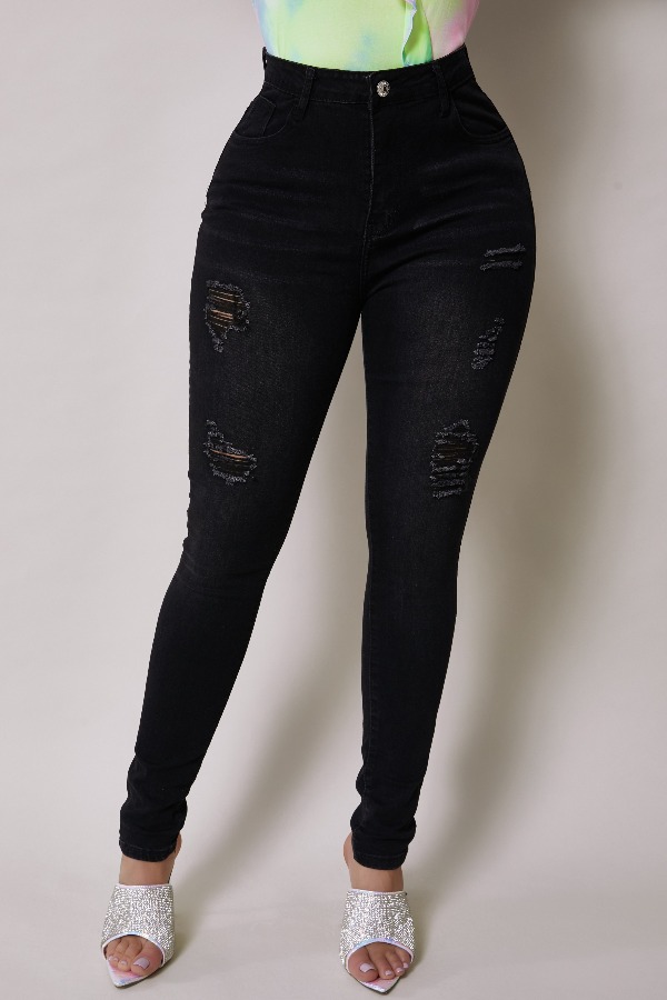 

Lovely Casual Broken Holes Black Jeans