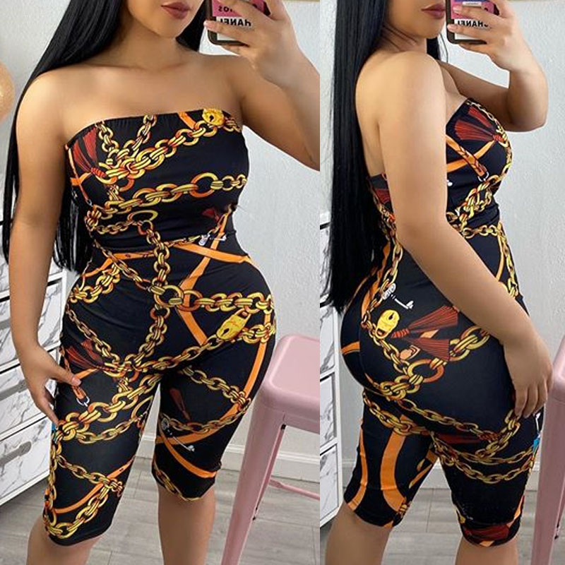

Lovely Trendy Dew Shoulder Print Black One-piece Romper