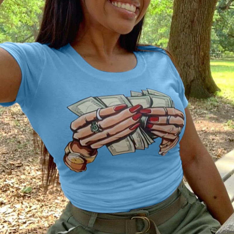 

Lovely Casual O Neck Cartoon Prin Blue T-shirt