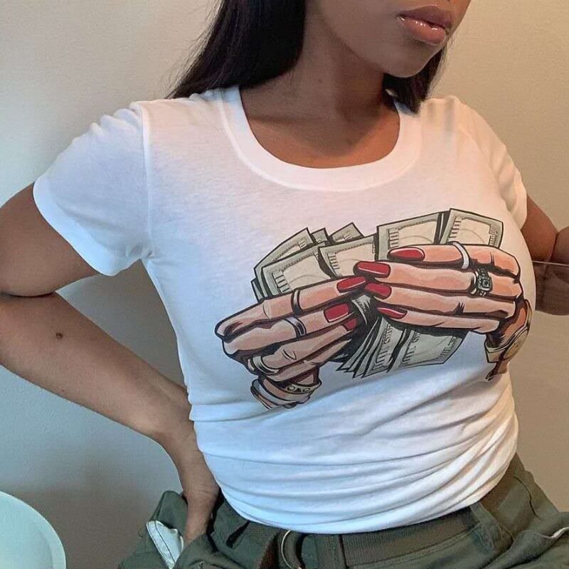 

Lovely Casual O Neck Cartoon Prin White T-shirt