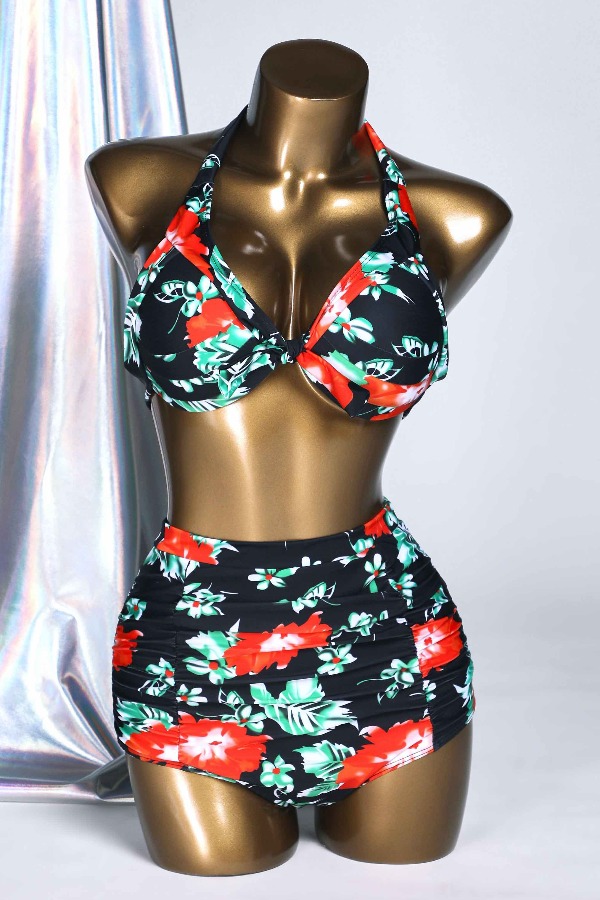 Lovely Print Black Two-piece Swimsuit