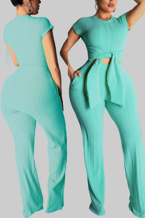 

Lovely Casual Lace-up Green Plus Size Two-piece Pants Set