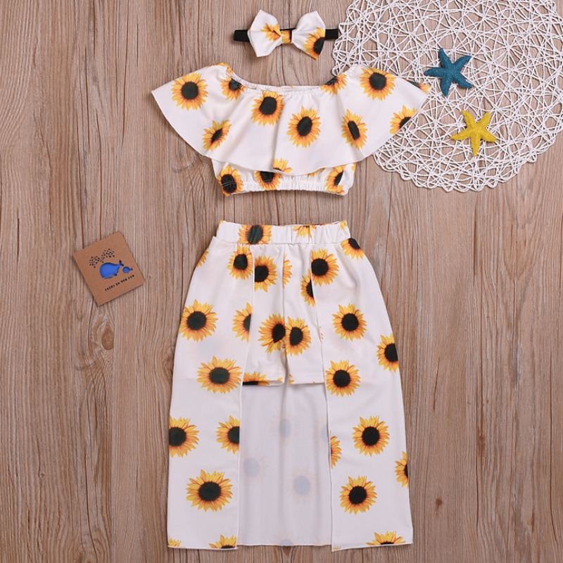 

Lovely Trendy Print White Girl Two-piece Skirt Set