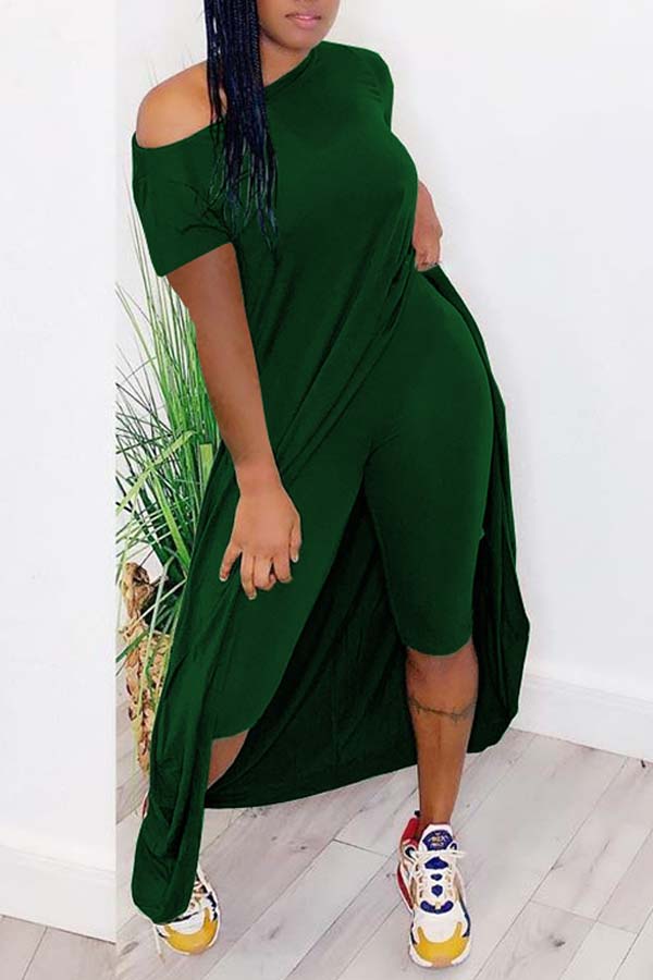 

Lovely Casual Asymmetrical Green Two-piece Shorts Set