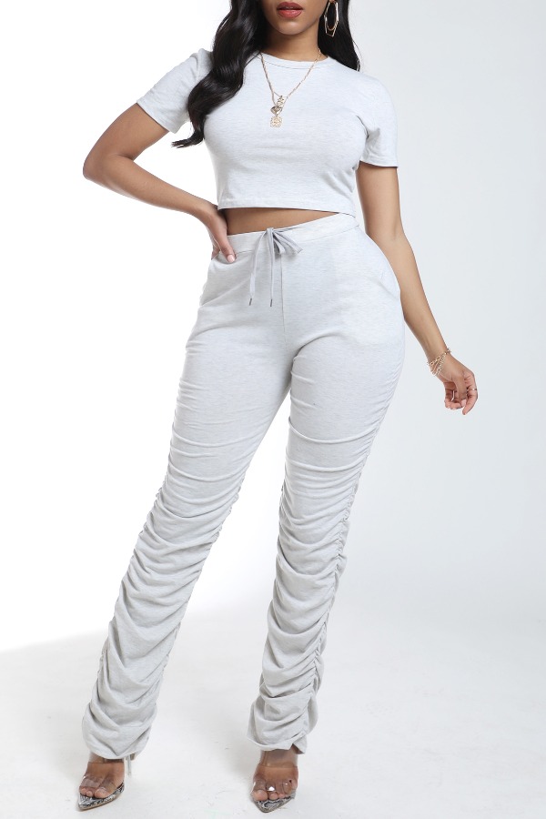 

Lovely Casual Fold Design Beige Two-piece Pants Set