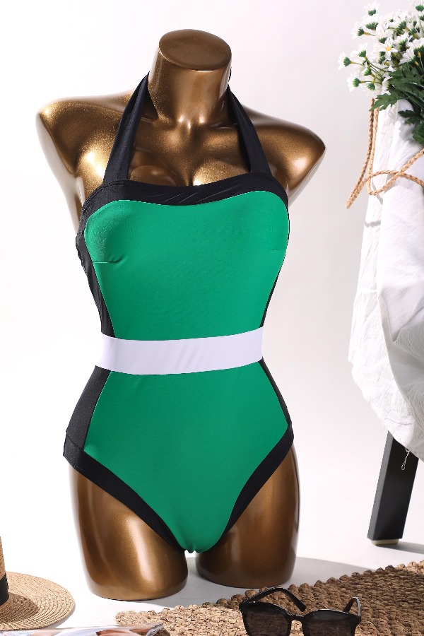 

Lovely Patchwork Green One-piece Swimsuit