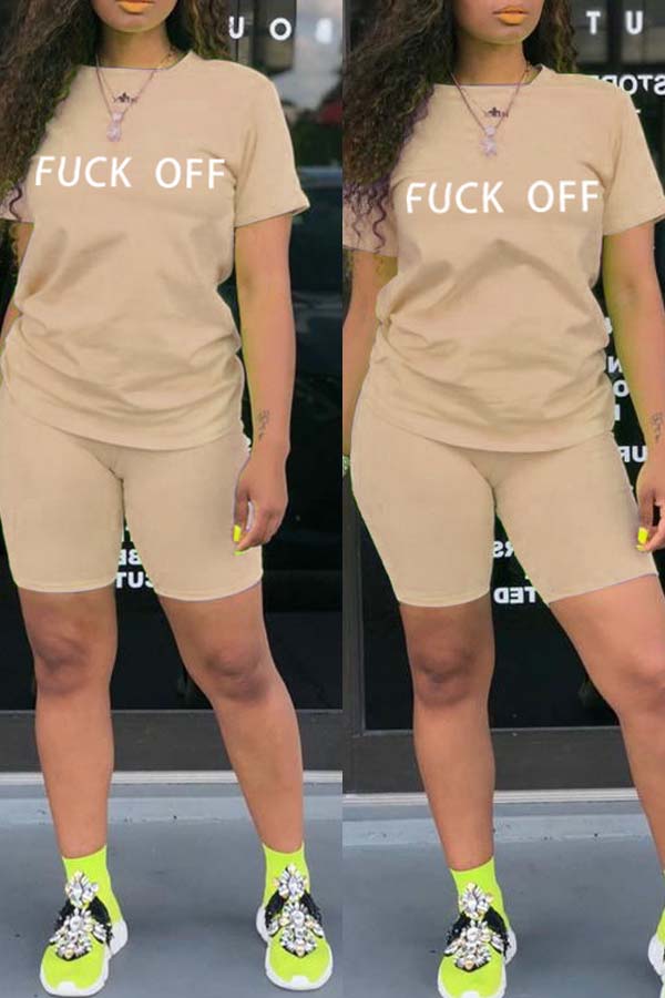 

Lovely Leisure Letter Apricot Two-piece Shorts Set
