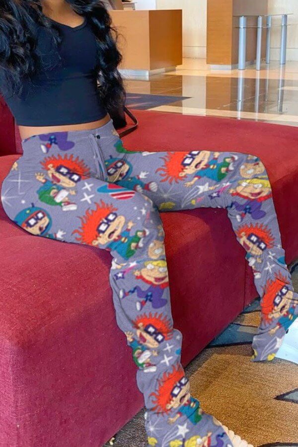 

Lovely Casual Cartoon Print Light Purple Pants