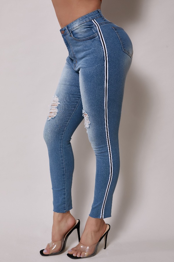 

Lovely Casual Broken Holes Baby Blue Jeans
