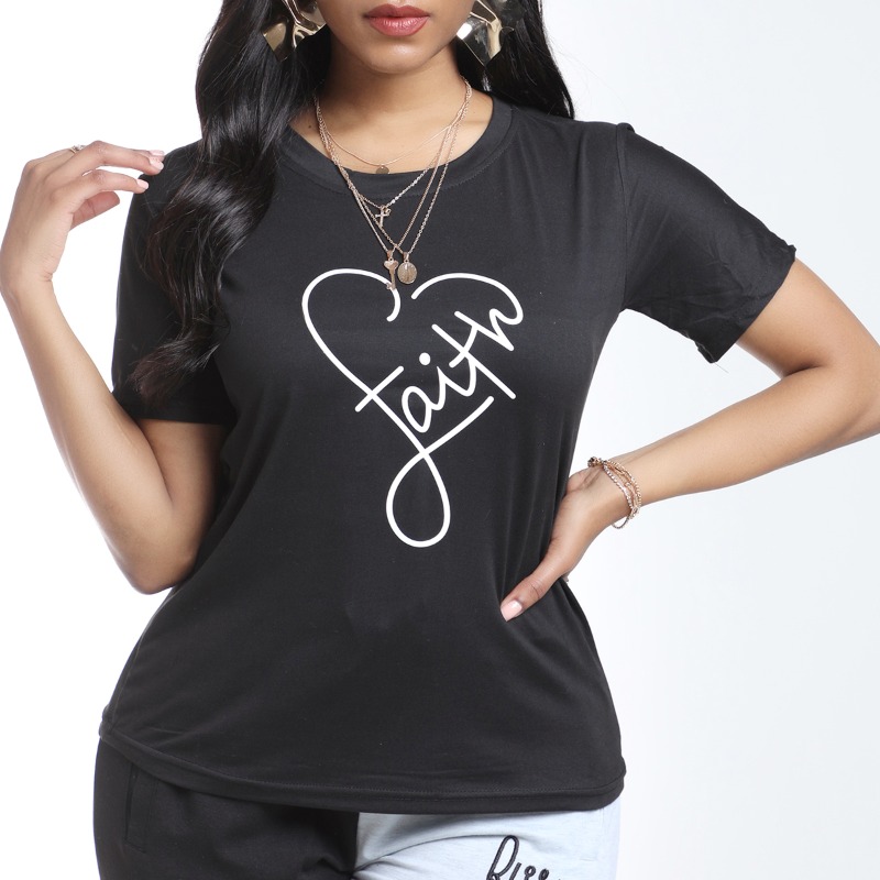 

Lovely Leisure Heart Black T-shirt