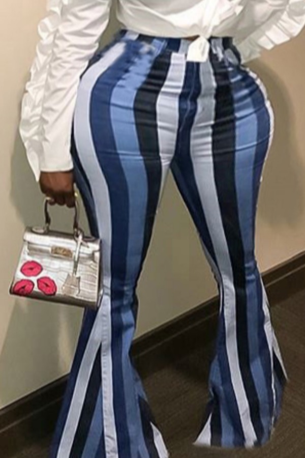 

Lovely Casual Striped Blue Plus Size Pants