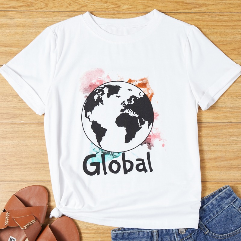 

Lovely Casual Cartoon Print White T-shirt