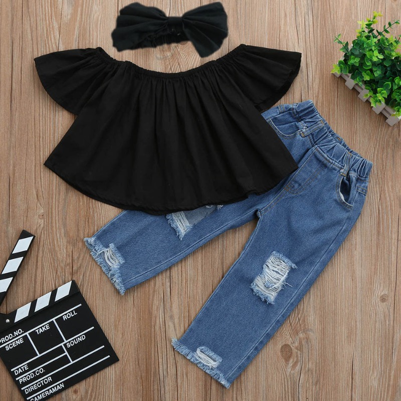 

Lovely Trendy Broken Holes Black Girl Two-piece Pants Set