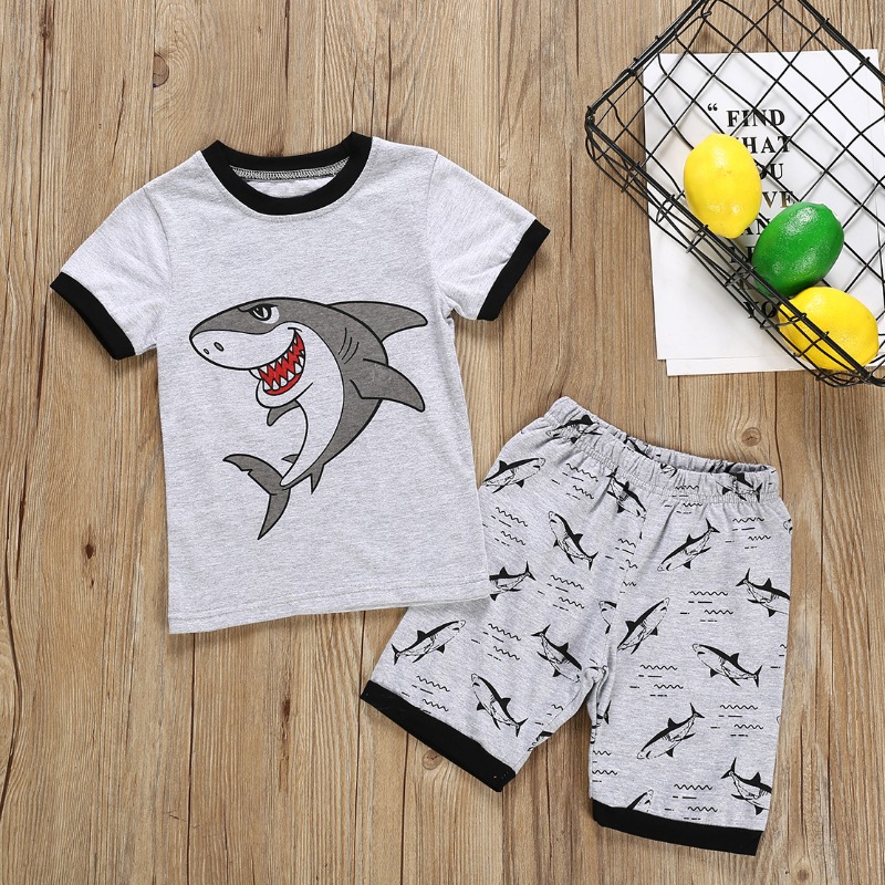 

Lovely Leisure Print Grey Boy Two-piece Shorts Set