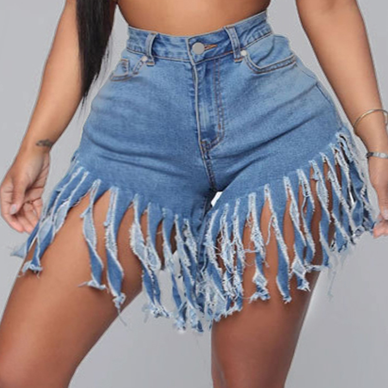 

Lovely Trendy Tassel Design Deep Blue Plus Size Shorts