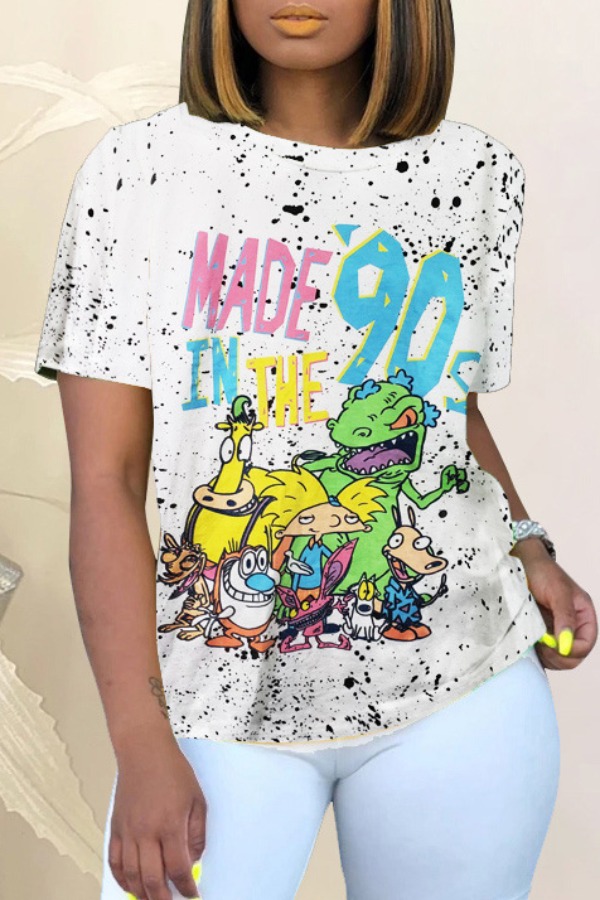 

Lovely Leisure Cartoon Print White T-shirt