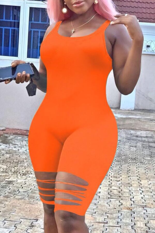 

LW Leisure Hollow-out Orange One-piece Romper