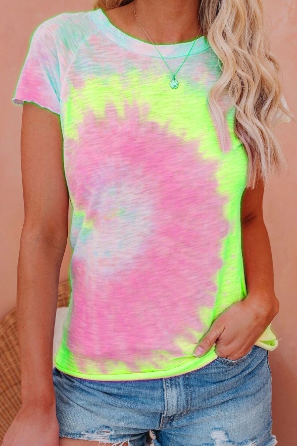 

Lovely Casual O Neck Tie-dye Green Plus Size T-shirt