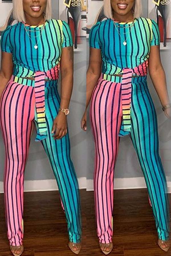 

Lovely Leisure Striped Patchwork Two-piece Pants Set, Stripe