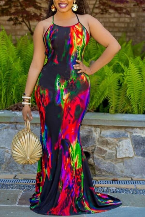 

Lovely Trendy Tie-dye Black Maxi Dress