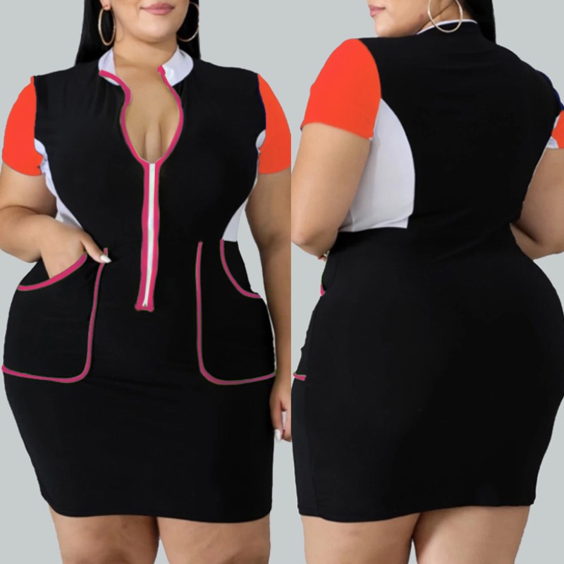 

Lovely Sportswear Patchwork Jacinth Mini Plus Size Dress