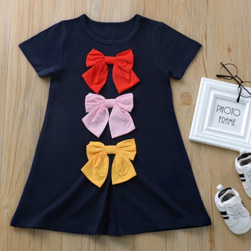 

Lovely Casual Bow-Tie Royalblue Girl Mid Calf Dress