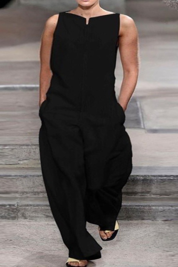 

Lovely Casual Loose Black Plus Size One-piece Jumpsuit