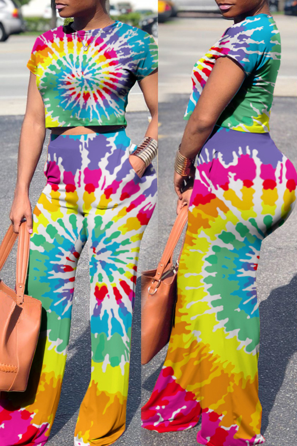 

Lovely Casual Tie-dye Multicolor Plus Size Two-piece Pants Set, Multi