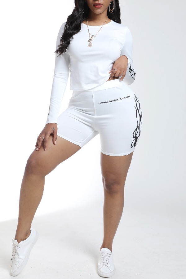 

Lovely Casual Print White Two-piece Shorts Set