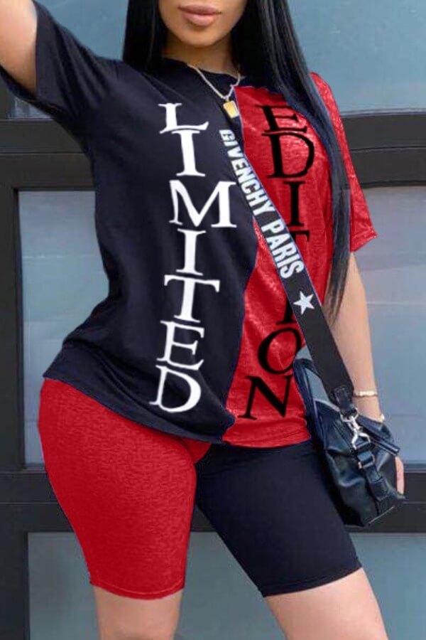 

Lovely Casual Letter Print Red Two-piece Shorts Set