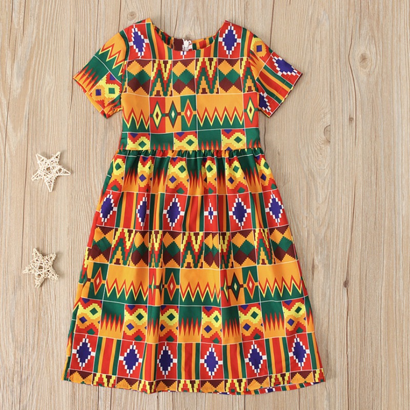 

Lovely Bohemian Print Orange Girl Mid Calf Dress