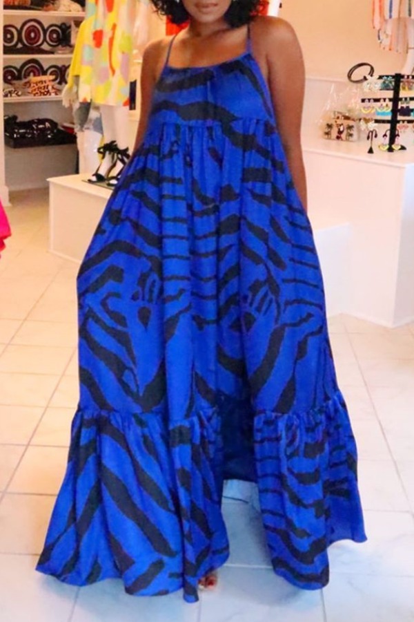 

Lovely Stylish Loose Print Blue Maxi Dress