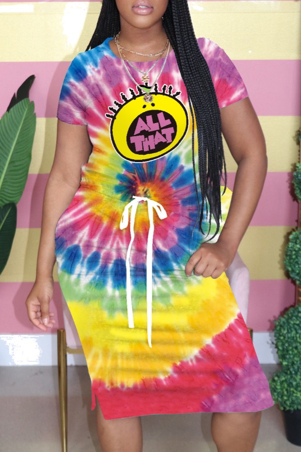 

Lovely Casual O Neck Tie-dye Multicolor Knee Length Dress, Multi