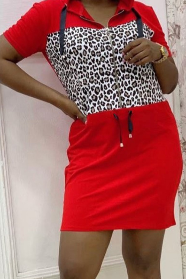 

Lovely Casual Hooded Collar Patchwork Red Mini Dress