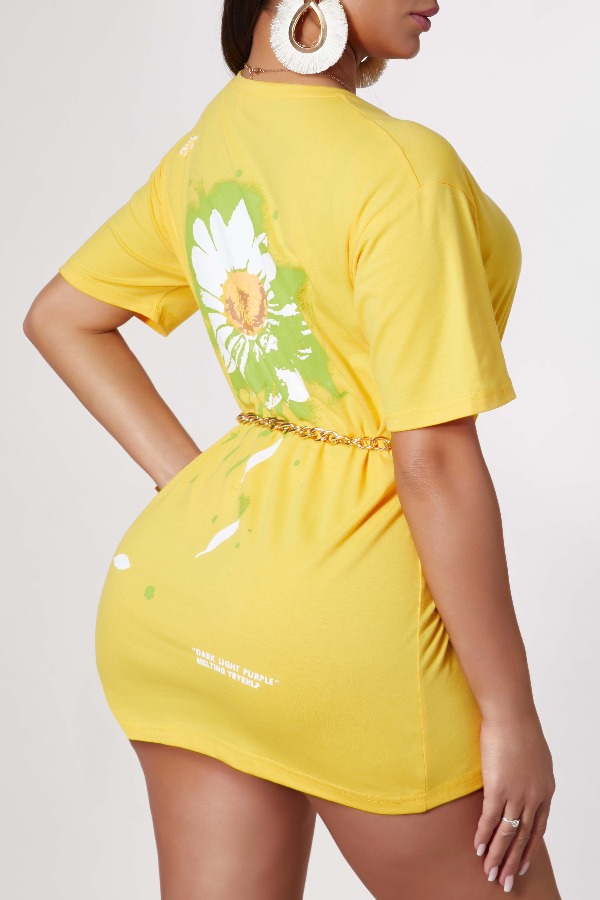 

Lovely Casual Print Yellow Mini Dress