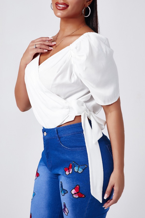 

Lovely Stylish Lace-up White Blouse
