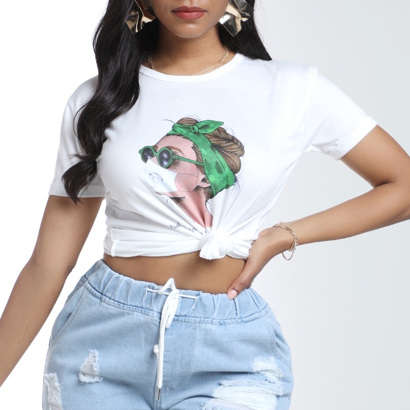 

Lovely Casual O Neck Cartoon Print White T-shirt