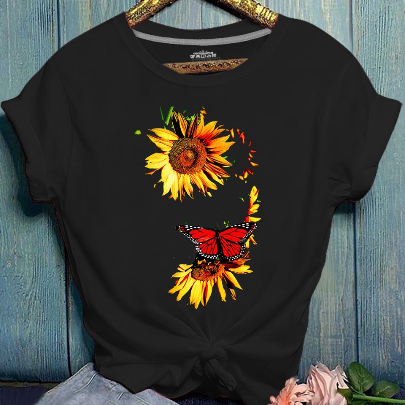 

Lovely Leisure O Neck Print Black T-shirt