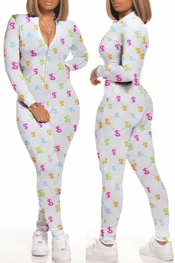 

Lovely Trendy Print White One-piece Jumpsuit
