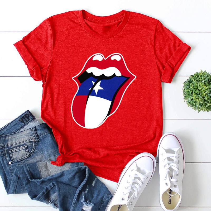 

Lovely Casual Lip Print Red Plus Size T-shirt