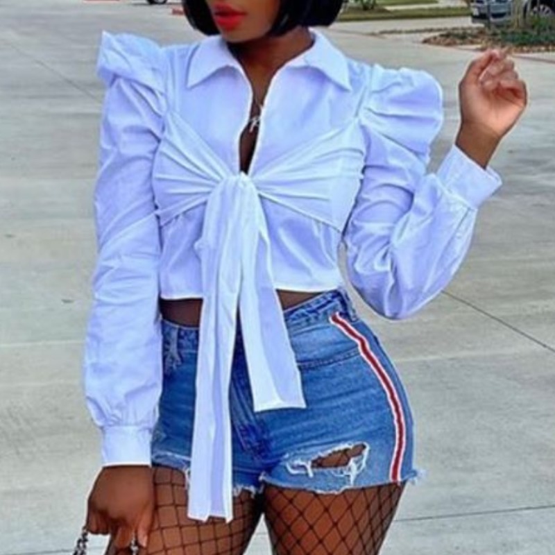 Lovely Trendy Lace-up White Blouse
