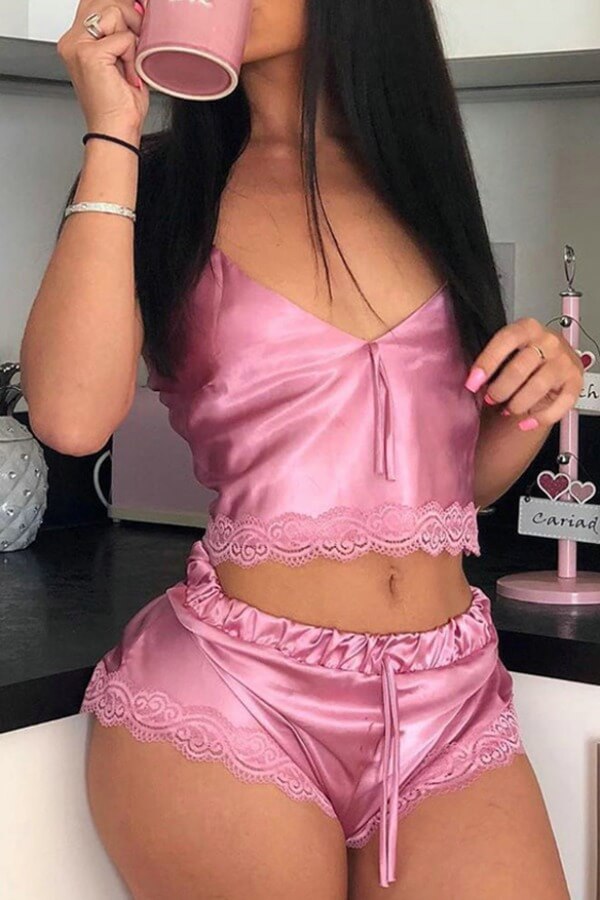 

Lovely Sexy Lace Hem Pink Babydolls