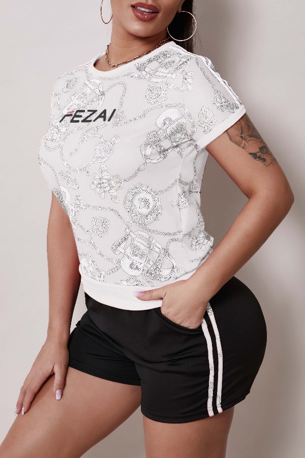 

Lovely Sportswear Letter Print White Two-piece Shorts Set
