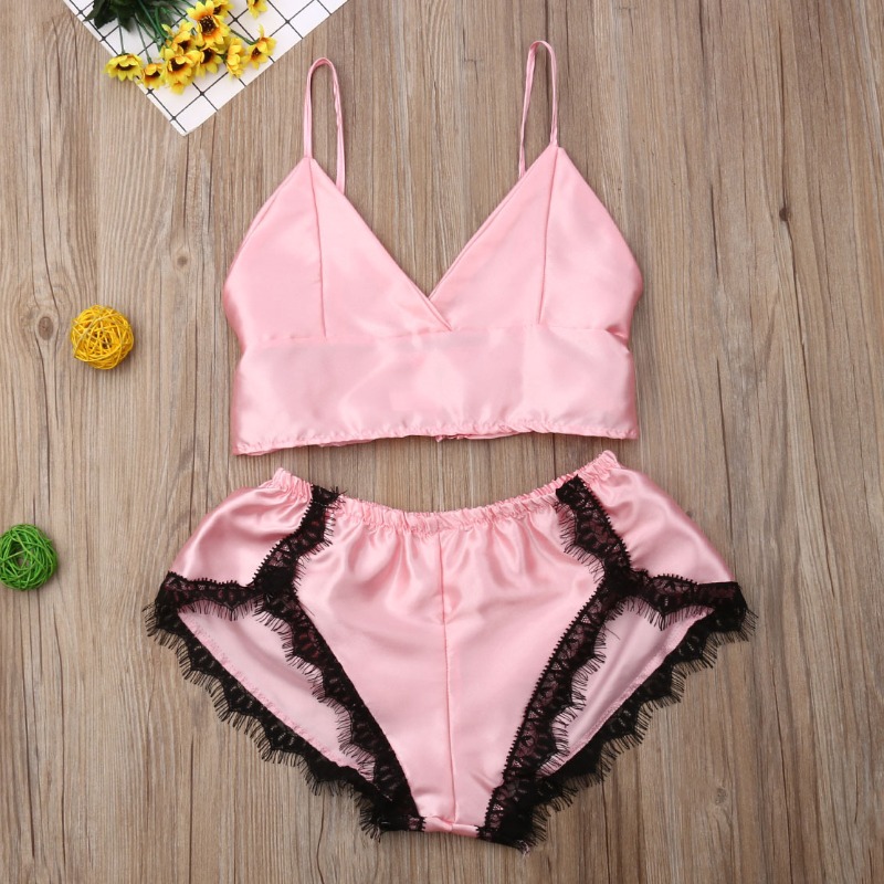 

Lovely Sexy Lace Hem Pink Sleepwear