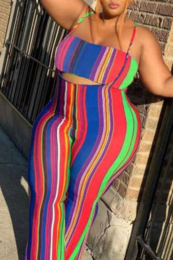 

LW Plus Size Trendy Striped Multicolor Two-piece Pants Set, Multi