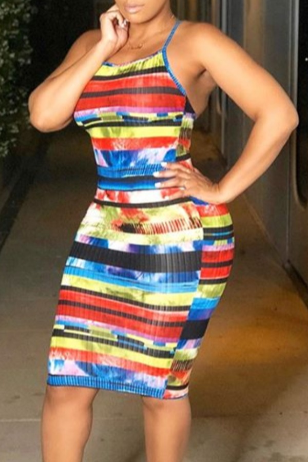 

Lovely Stylish Print Multicolor Knee Length Dress, Multi