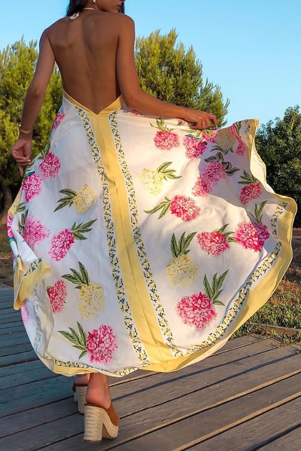 

Lovely Bohemian Print Yellow Ankle Length Dress